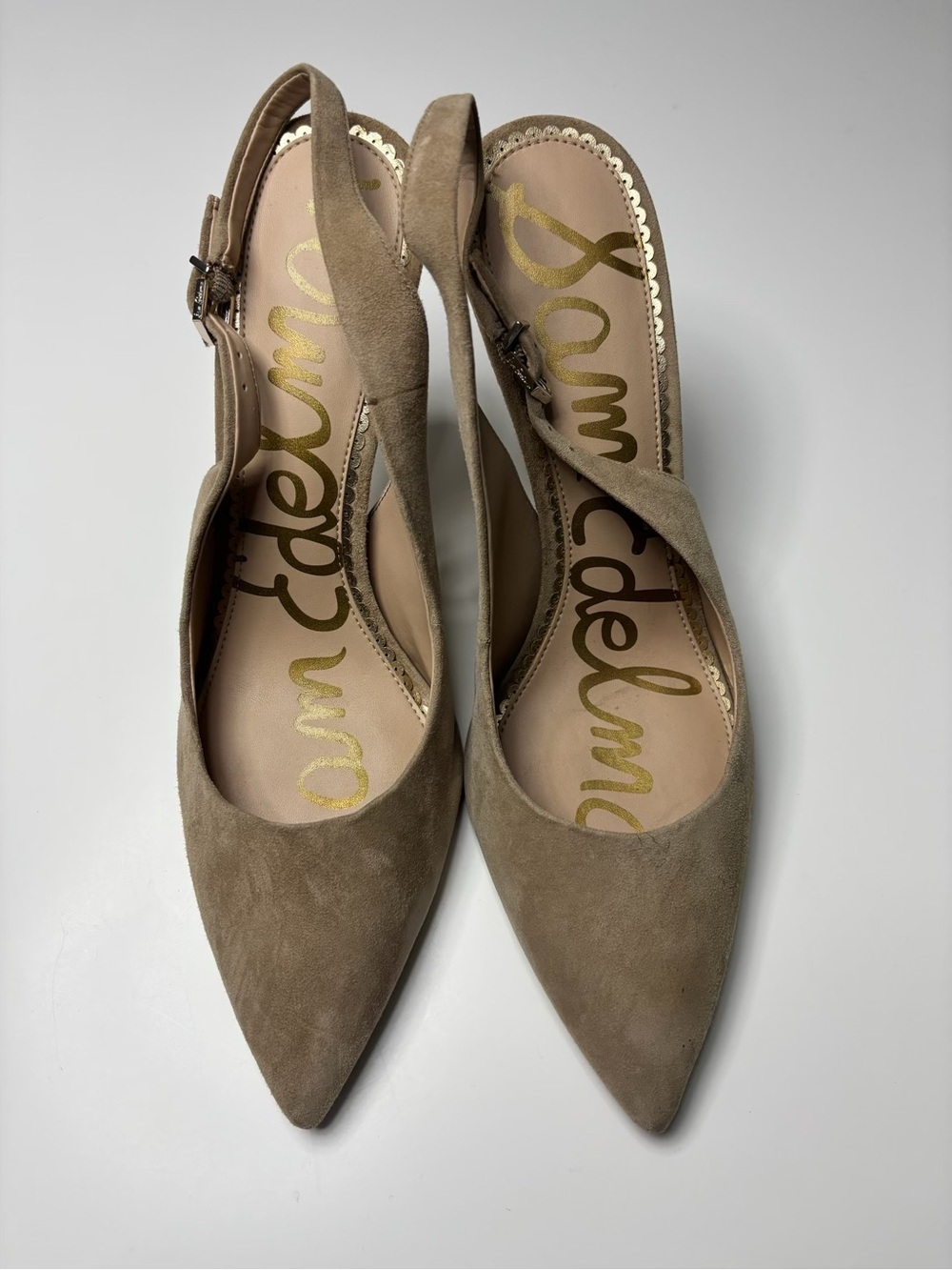 Sam Edelman “Hazel Rose” Taupe Suede Slingback Heels with original box - size 10